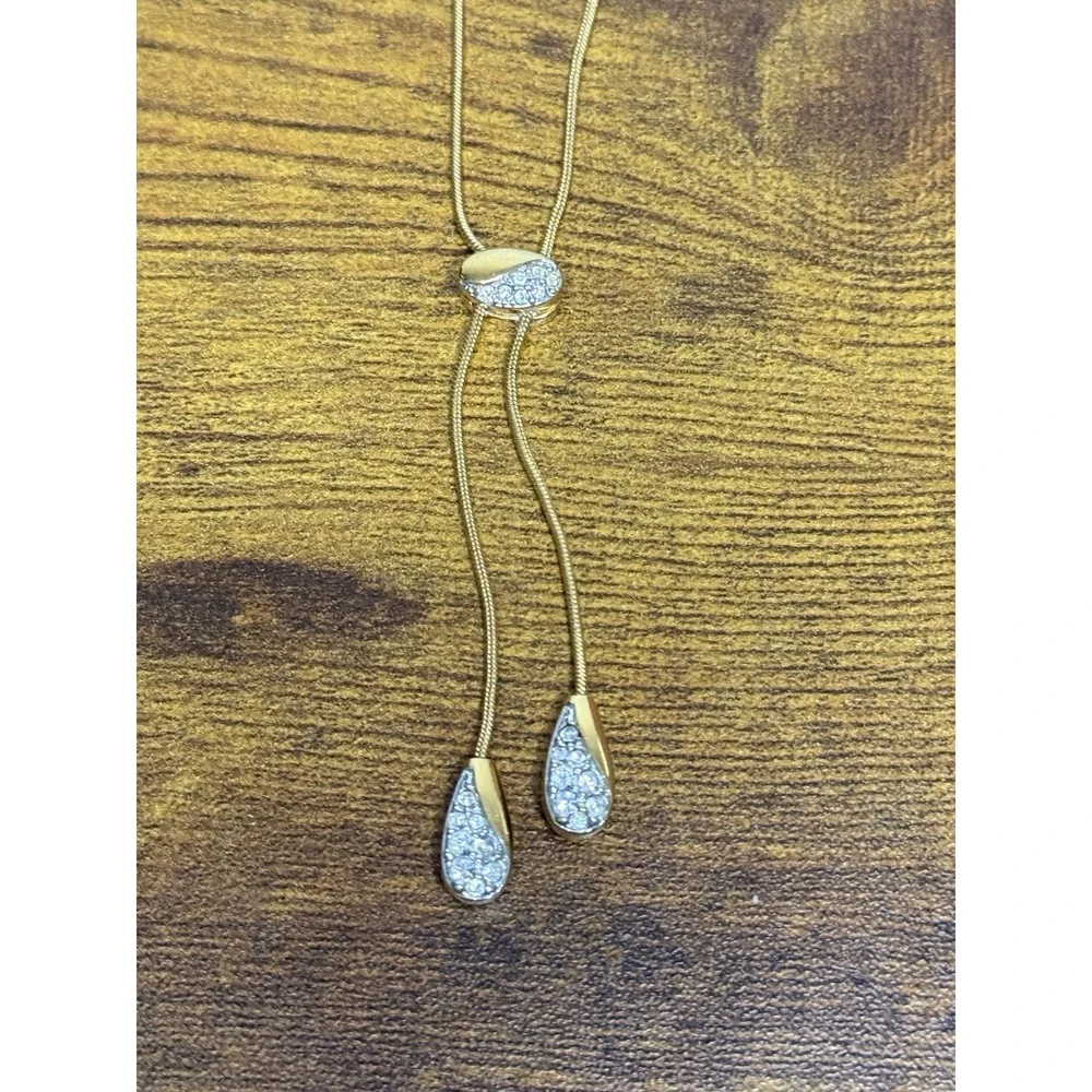 Swarovski Crystal Necklace Tear Drop Pendants Authentic Swan Logo Mark Gold Tone